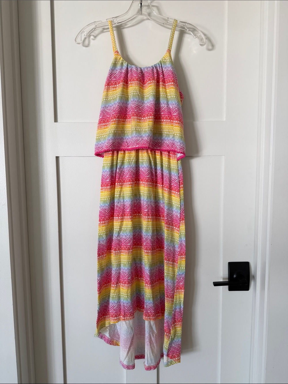 Girls' Rainbow Striped Casual Maxi Dress - Pink, Yellow, Blue